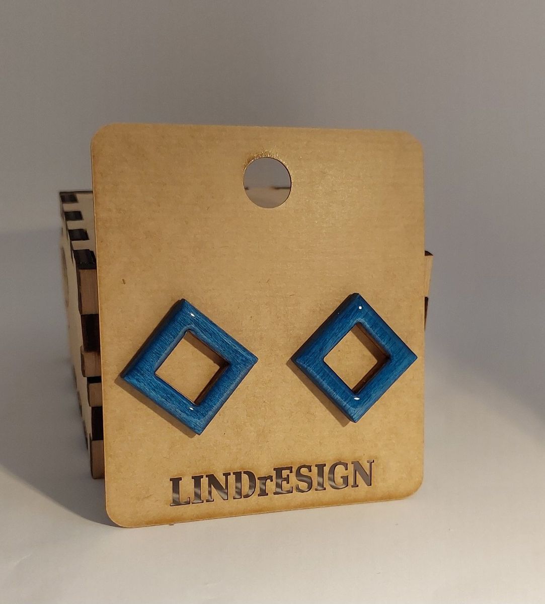 Open Diamond Stud Earrings – Teal Blue