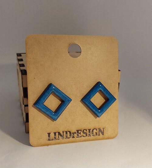Open Diamond Stud Earrings – Teal Blue