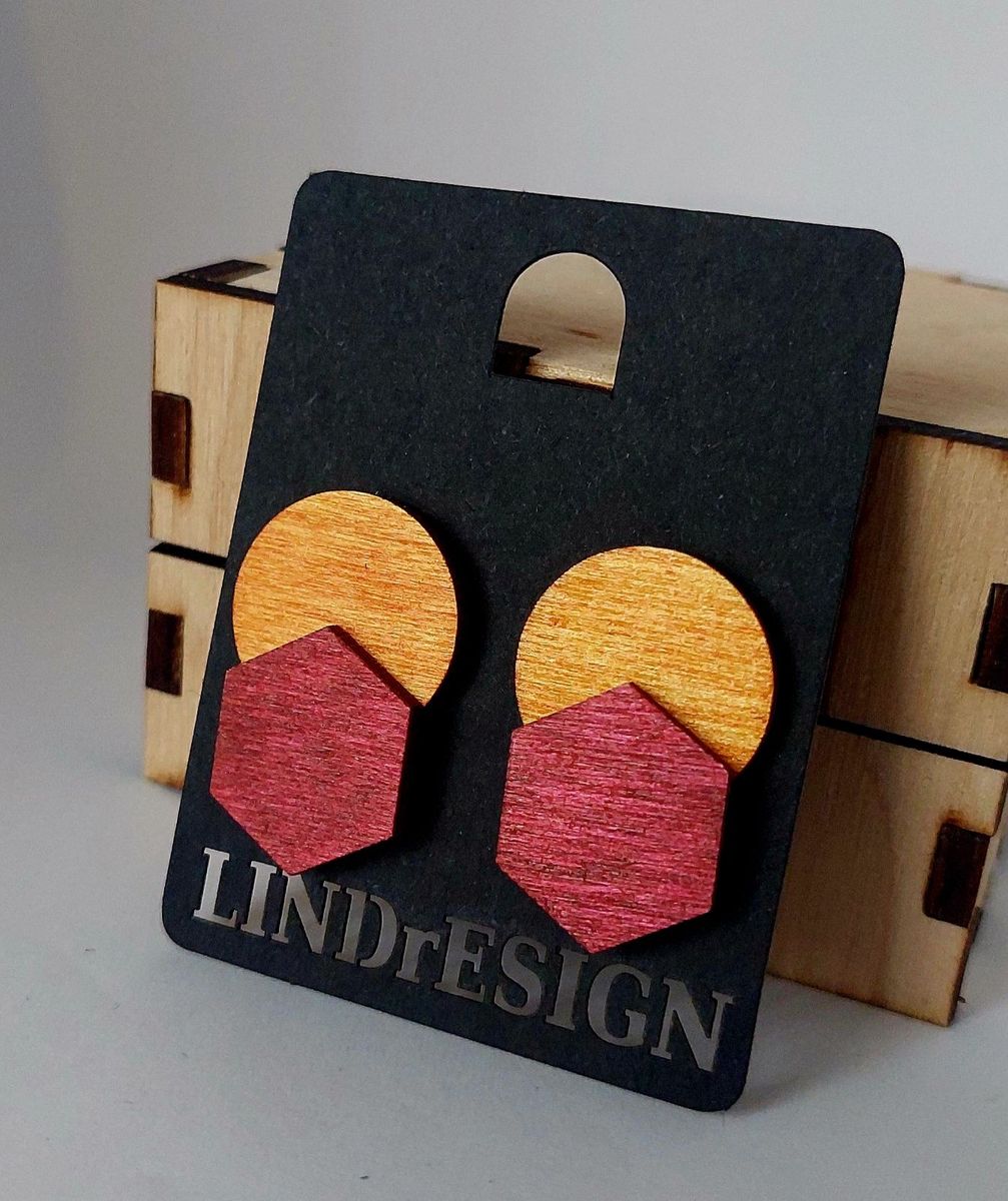 Double Hexagon Stud Earrings – Orange & Raspberry