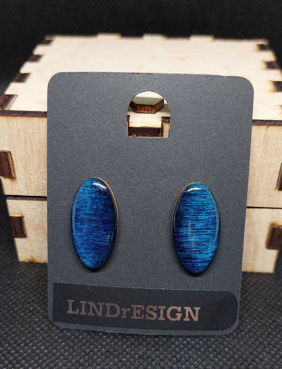 Oval Stud Earrings – Deep Ocean Blue