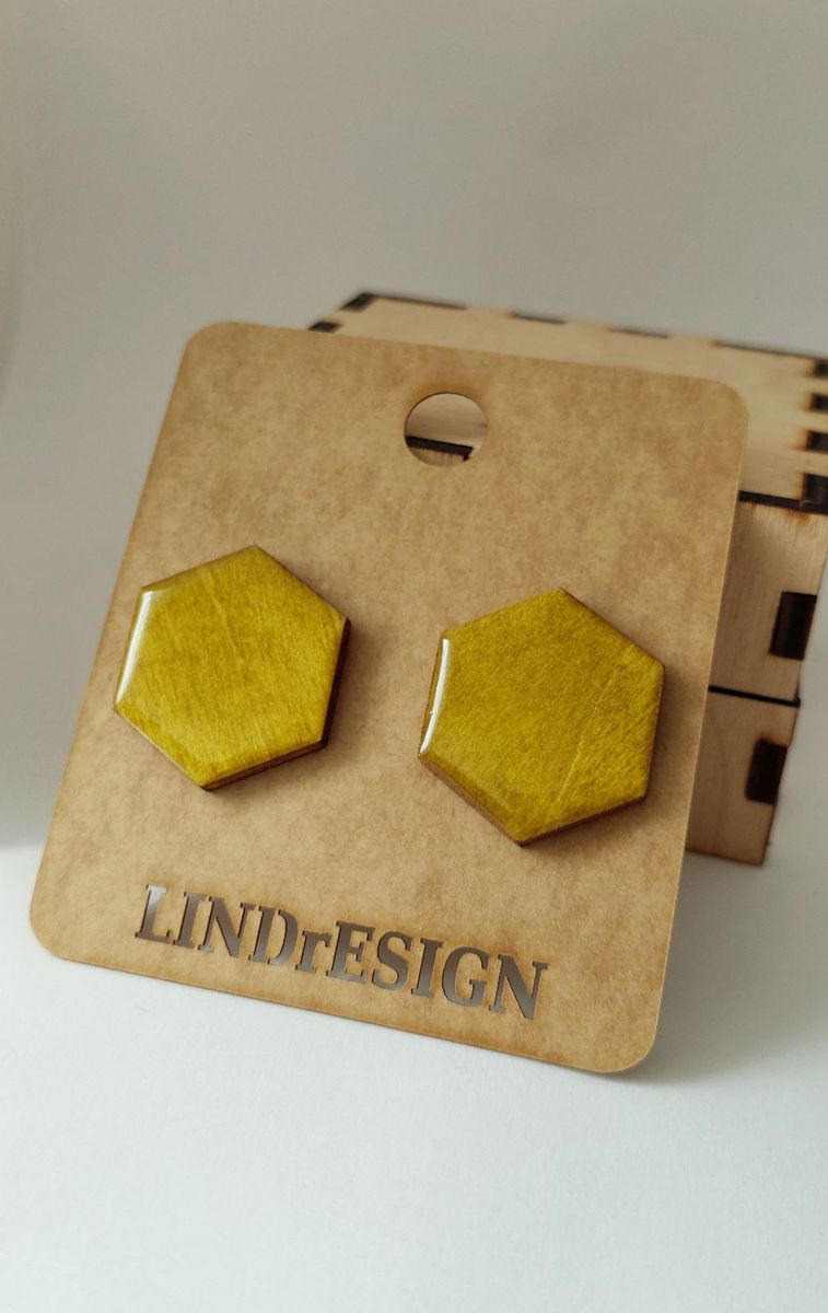 Hexagon Stud Earrings – Dark Mustard