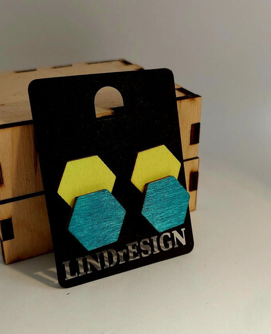 Double Hexagon Stud Earrings – Yellow & Teal
