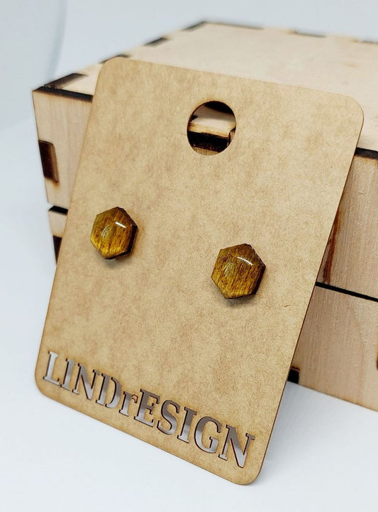 Hexagon Stud Earrings – Natural Wood Gold
