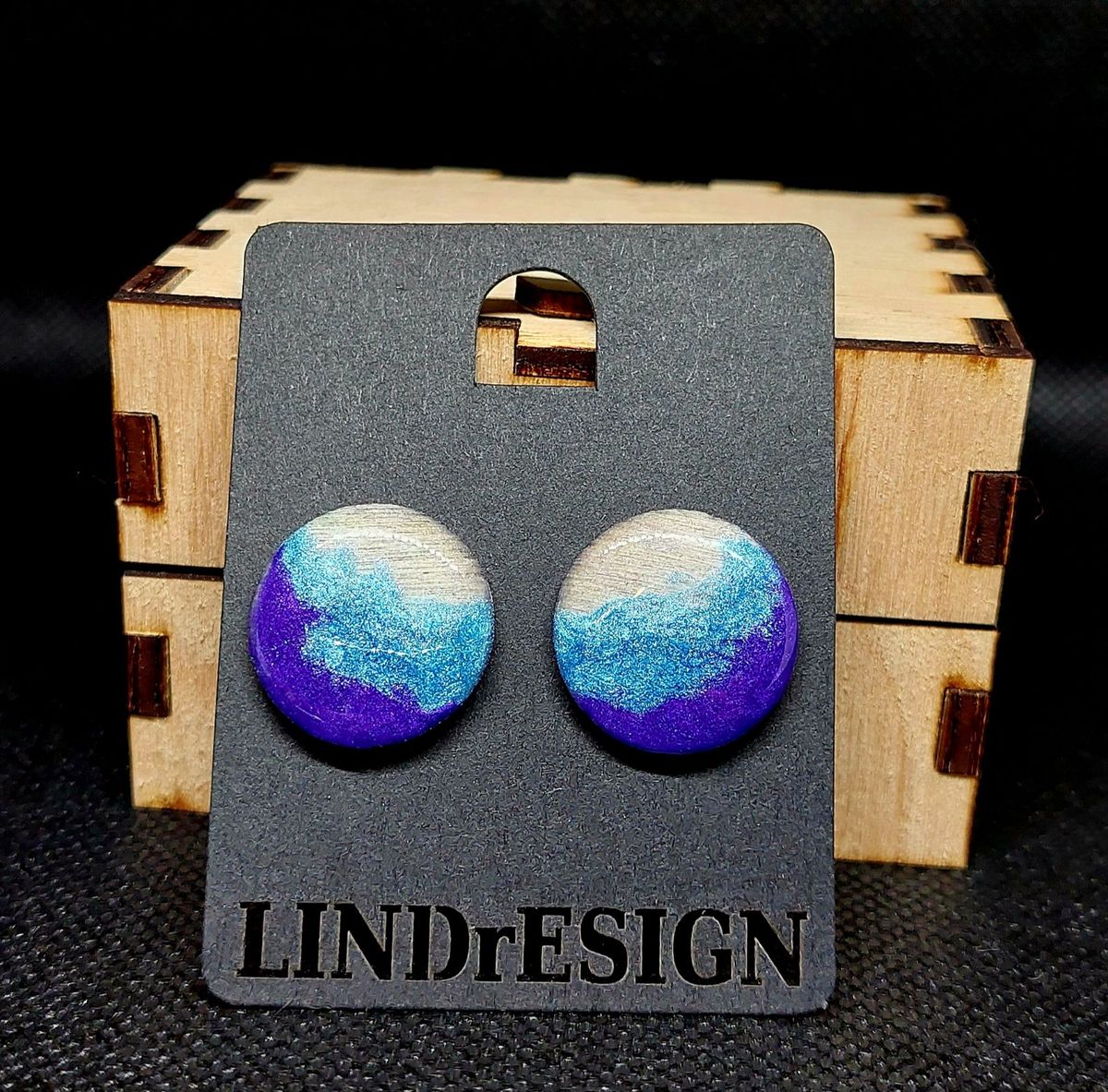 Round Stud Earrings – Purple & Blue Galaxy Shimmer