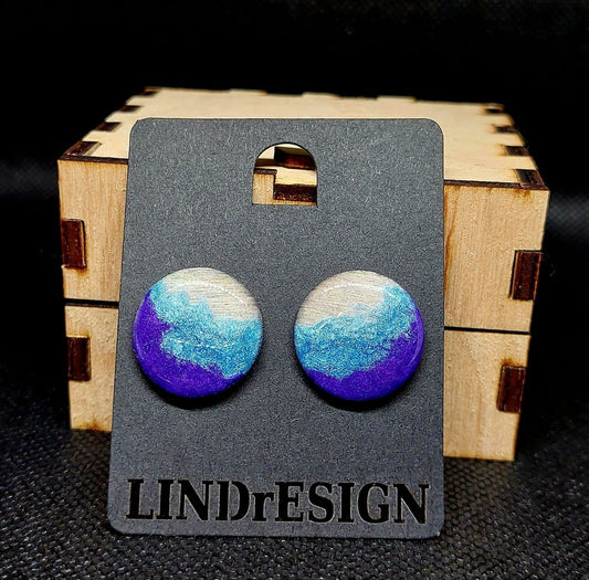Round Stud Earrings – Purple & Blue Galaxy Shimmer
