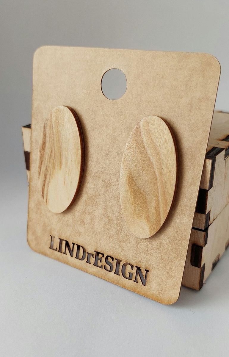 Oval Stud Earrings – Natural Wood