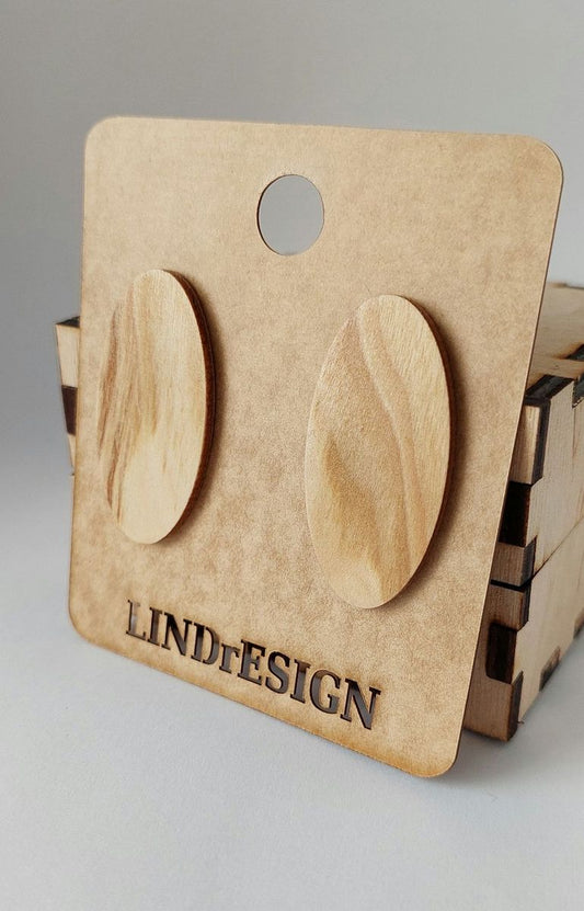 Oval Stud Earrings – Natural Wood