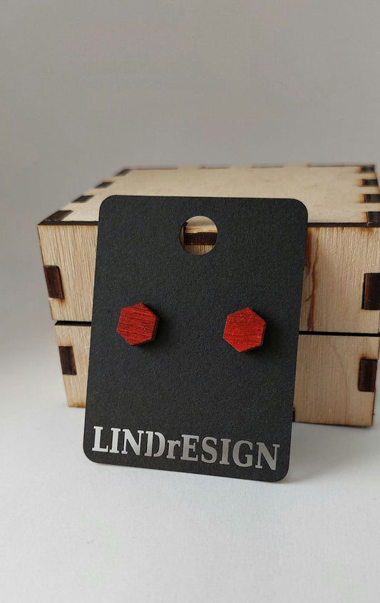 Hexagon Stud Earrings – Red Mini