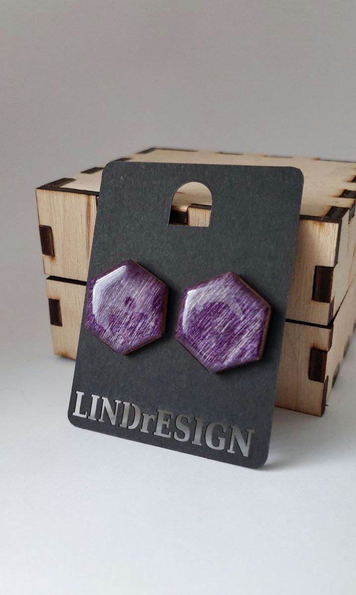 Hexagon Stud Earrings – Plum Purple