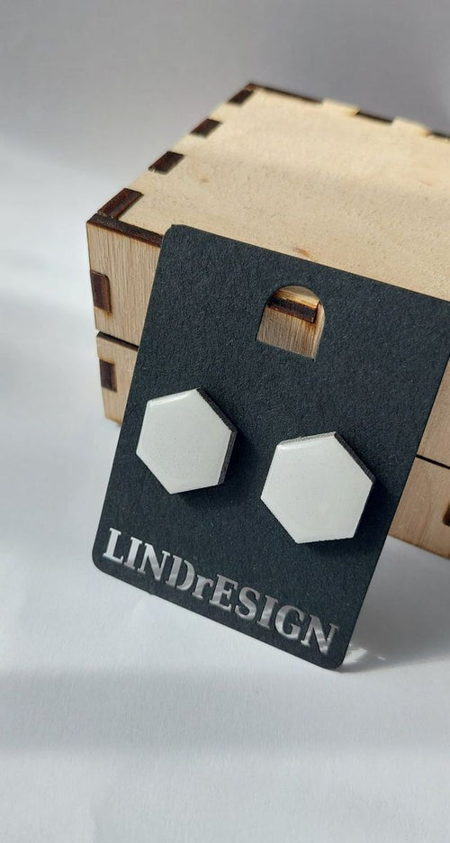 Hexagon Stud Earrings – White Small