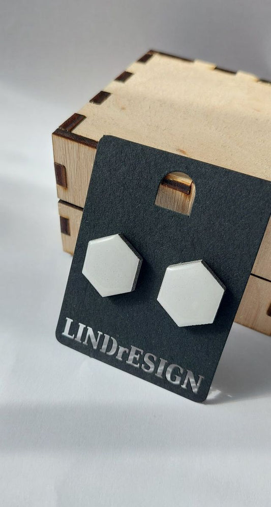 Hexagon Stud Earrings – White Small