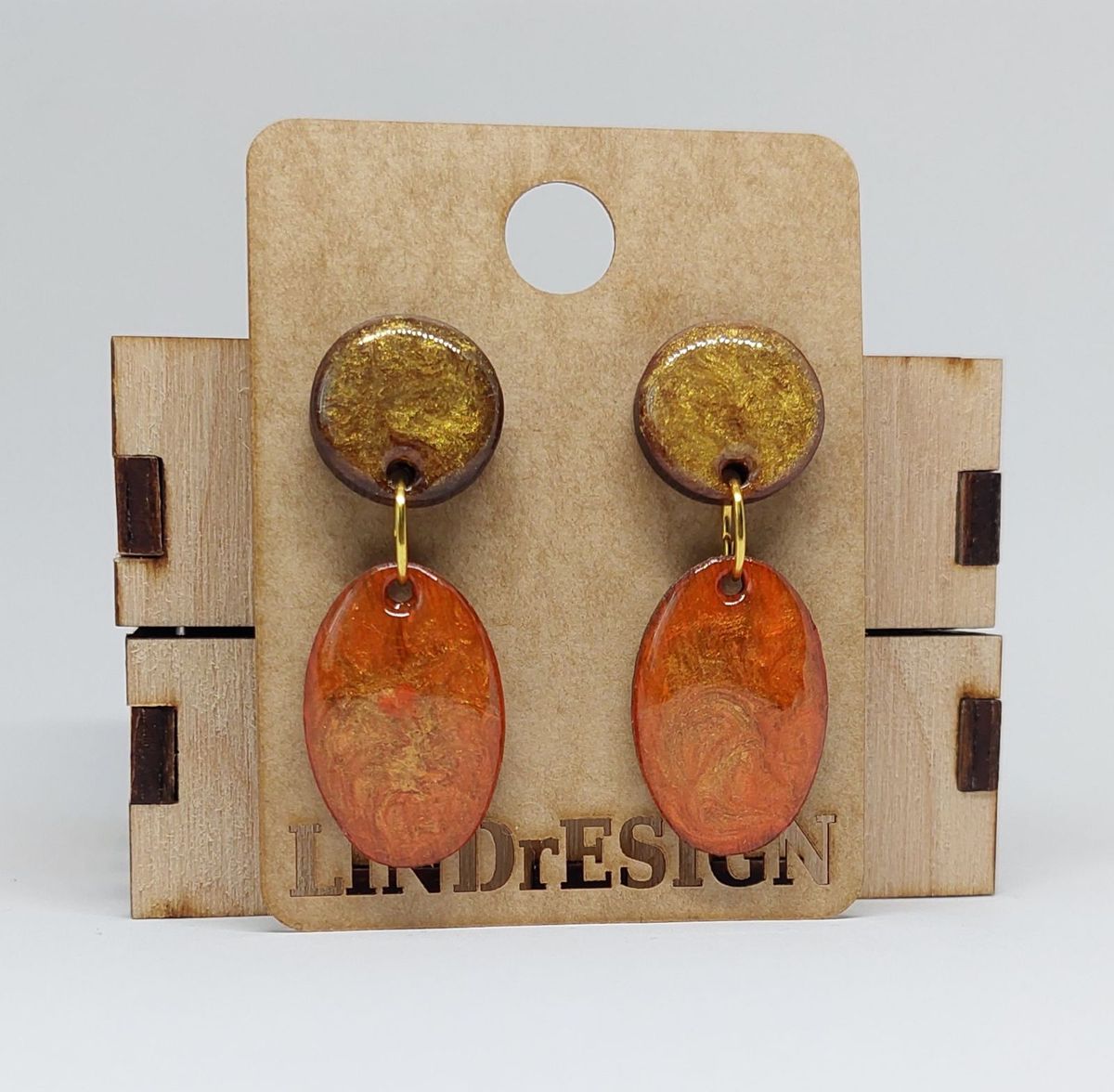 Oval Dangle Earrings – Gold & Copper Sunset