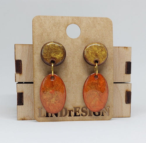 Oval Dangle Earrings – Gold & Copper Sunset