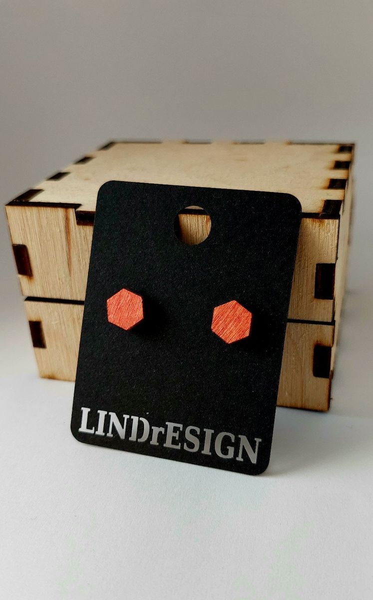 Hexagon Stud Earrings – Orange Mini