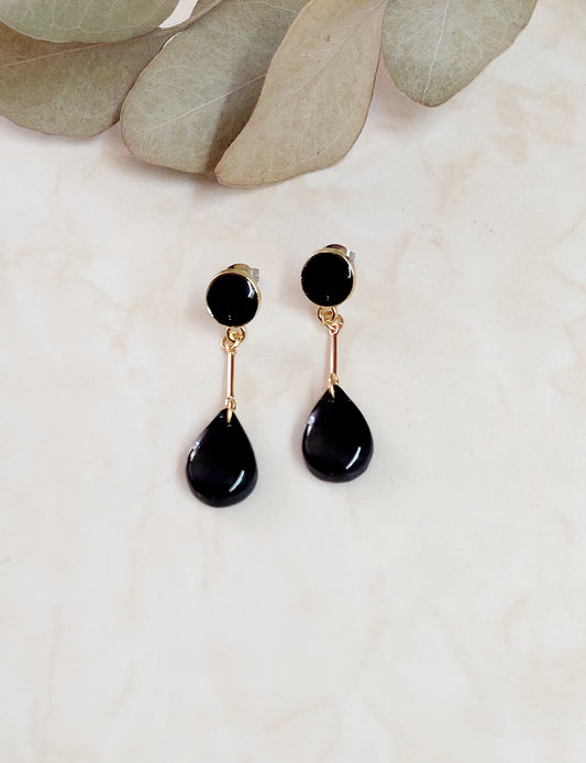 Dangle Polymer Clay Earrings- Black & Gold