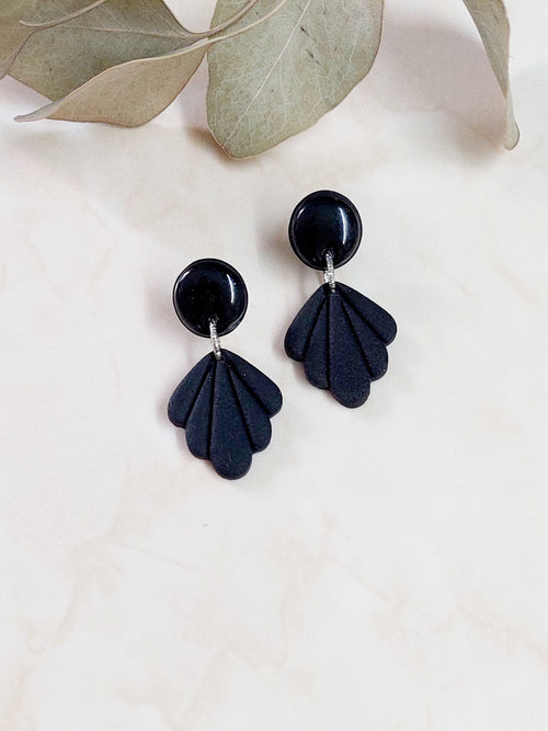 Dangle Polymer Clay Earrings - Black With Silver Accents