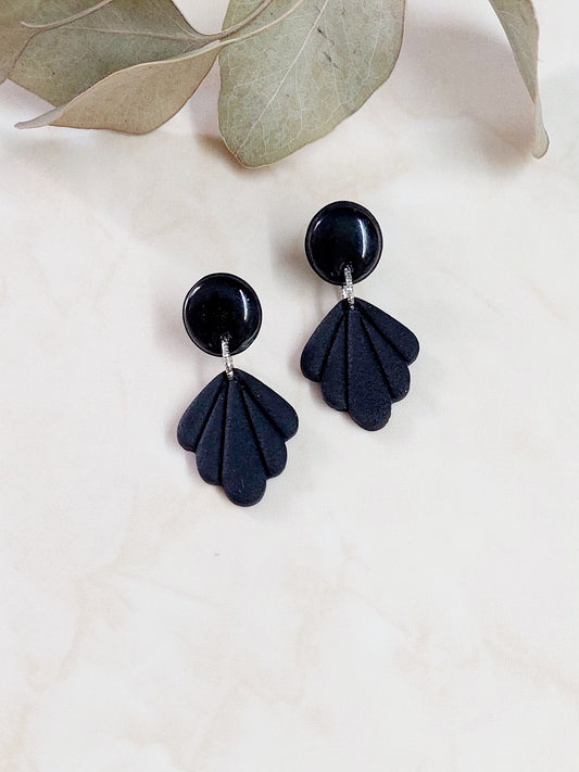 Dangle Polymer Clay Earrings - Black With Silver Accents