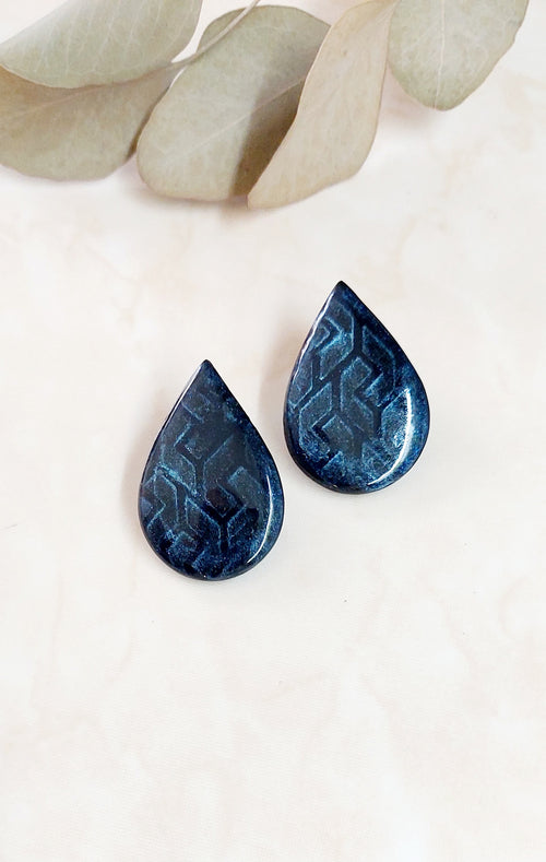 Drop Shape Stud Polymer Clay Earrings-Black & Blue