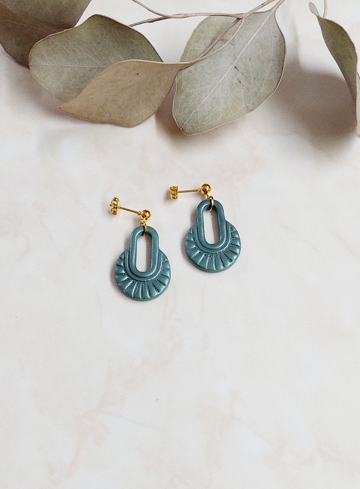 Handmade Dangle Polymer Clay Earrings- Mint-Colored