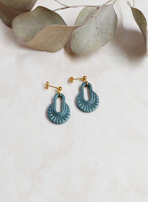 Handmade Dangle Polymer Clay Earrings- Mint-Colored