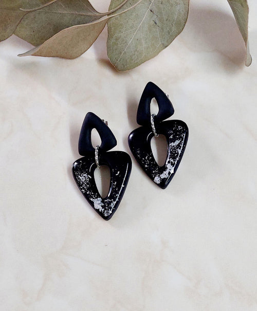 Dangle Polymer Clay Earrings- Black & Silver