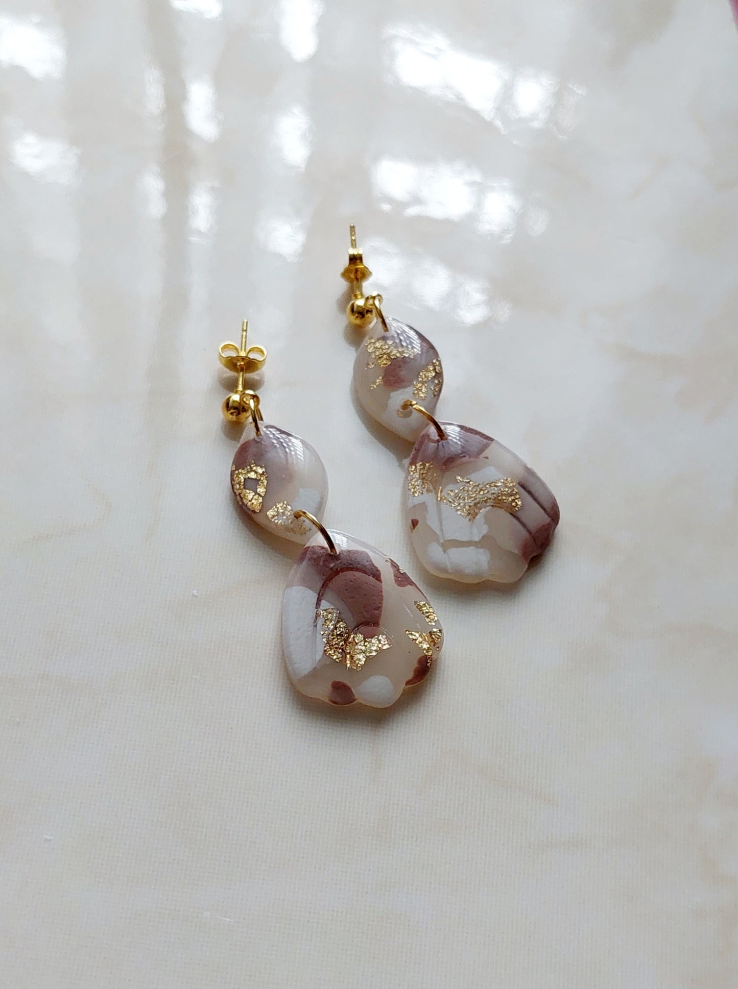 Dangle Polymer Clay Earrings -  Pastel Colours With Golden Accents