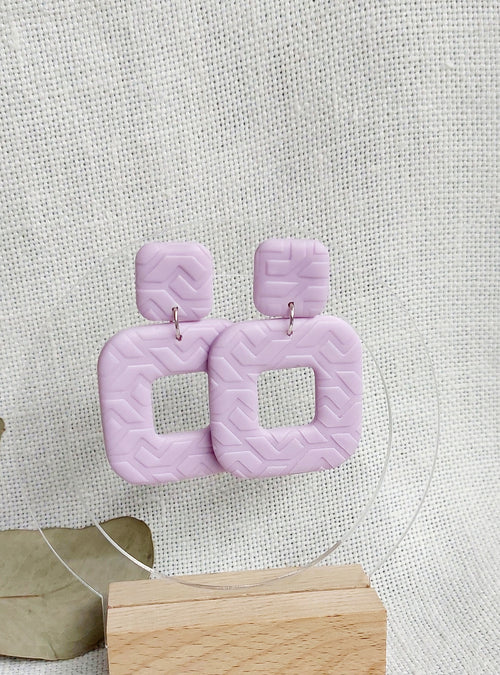 Dangle Square Polymer Clay Earrings - Lavender