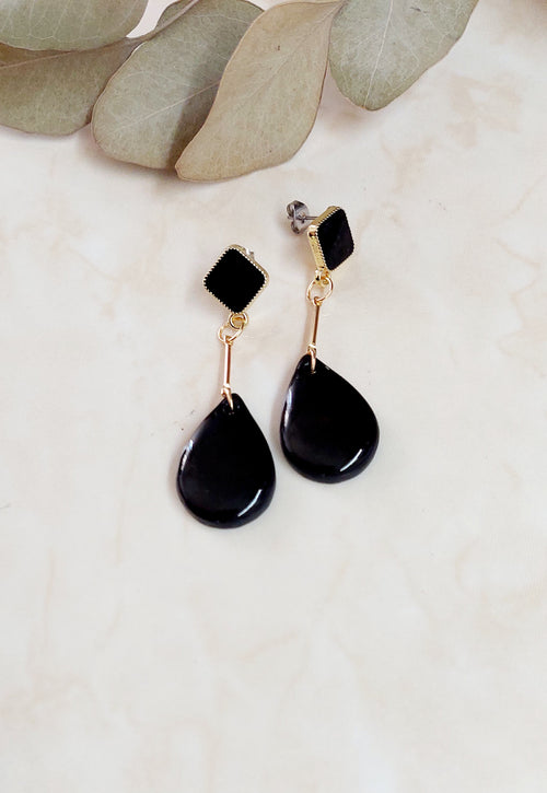 Dangle Polymer Clay Earrings- Black & Gold