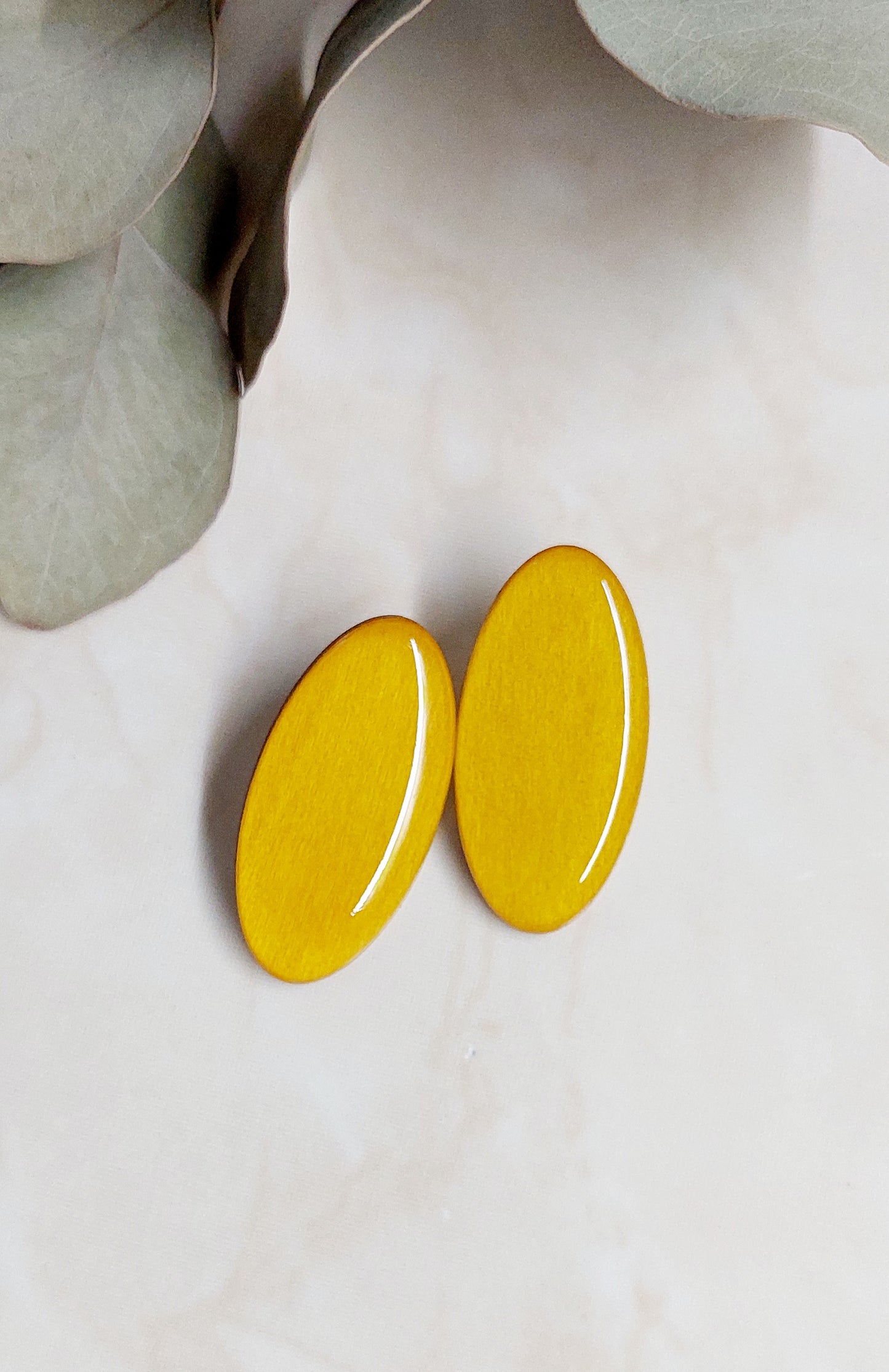 Oval Stud Wooden Earrings- Yellow