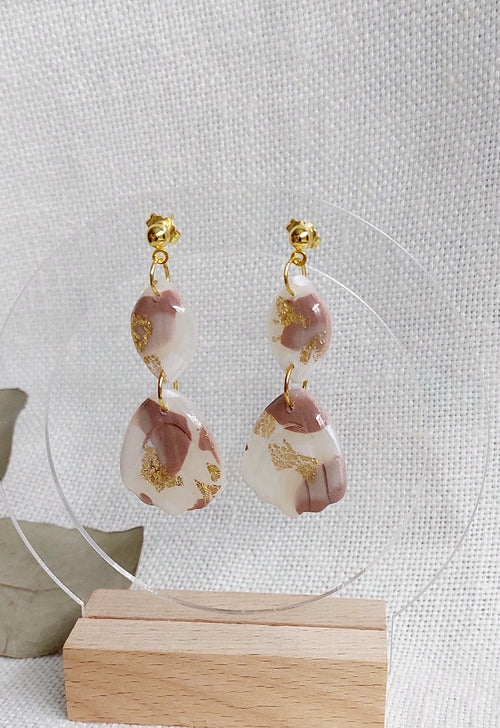 Dangle Polymer Clay Earrings -  Pastel Colours With Golden Accents