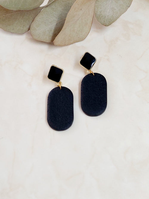 Dangle Polymer Clay Earrings- Black & Gold