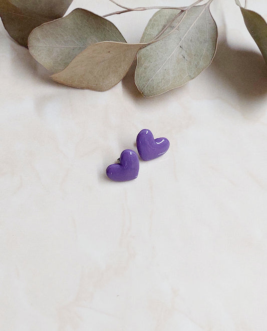 Heart Shape Polymer Clay Stud Earrings - Purple