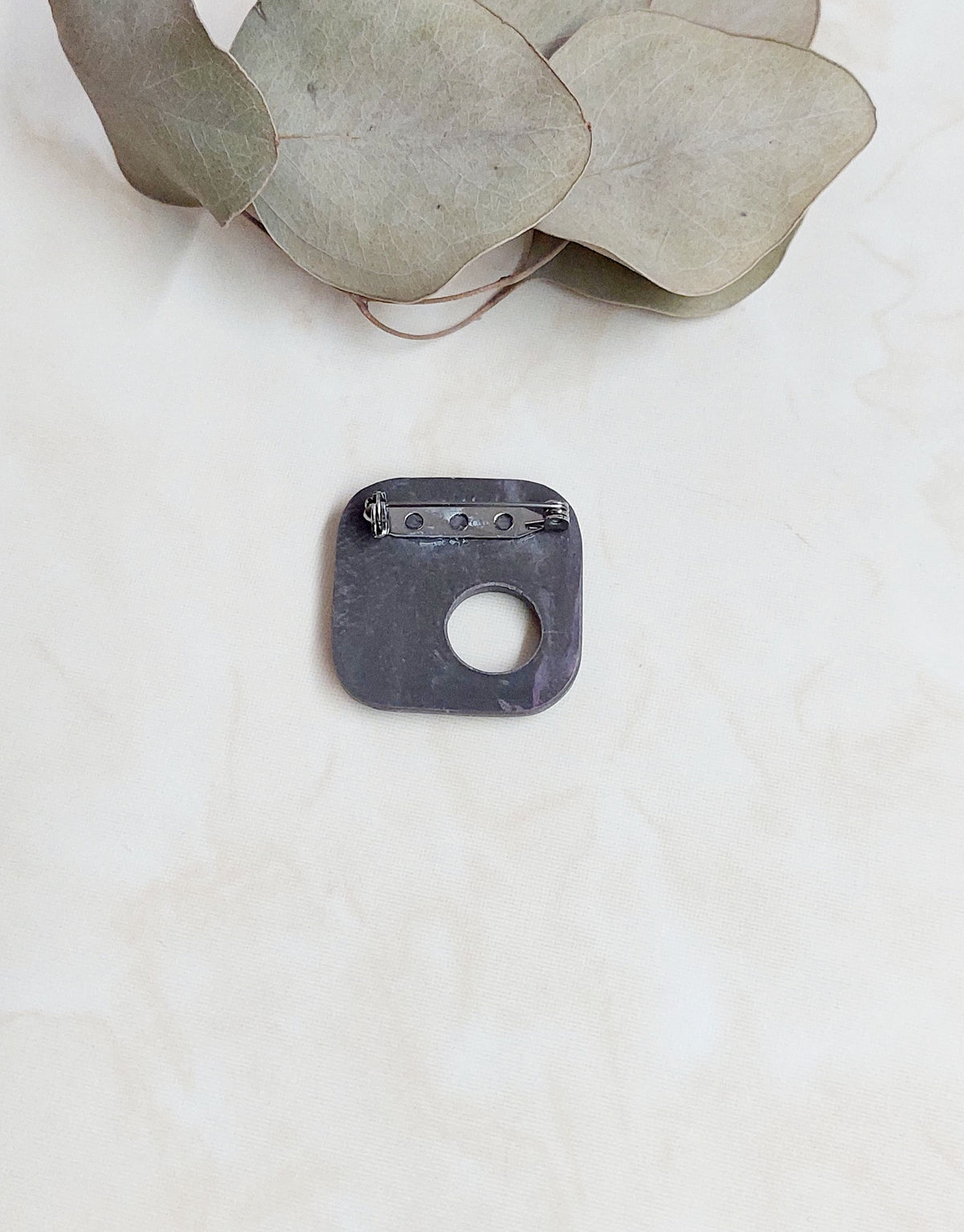 Square Polymer Clay Handmade Prooch/Glasses Holder- Grey