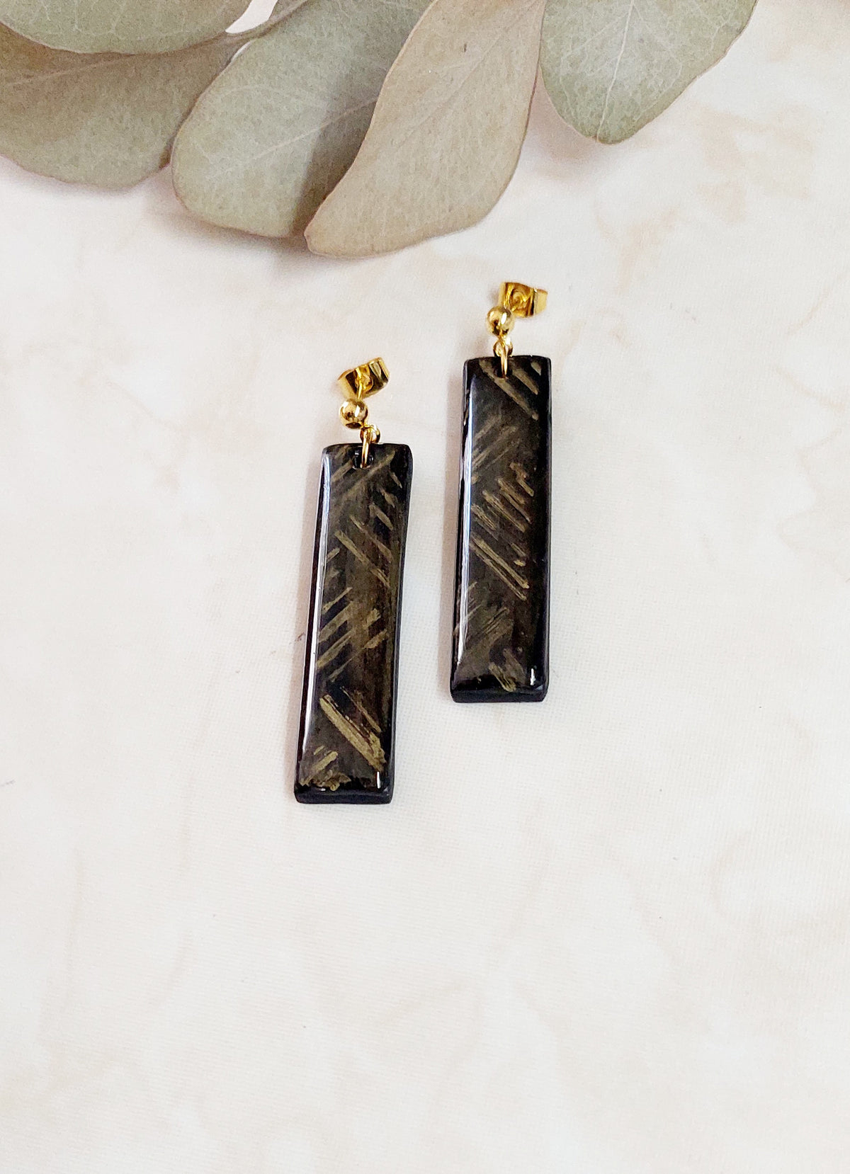 Dangle Polymer Clay Earrings- Black & Gold