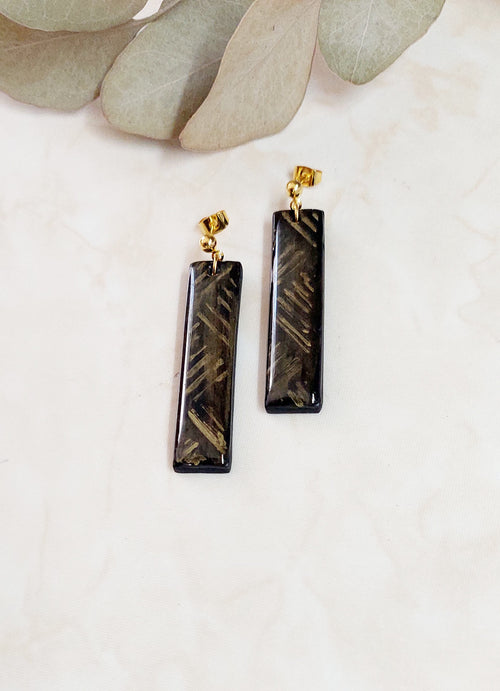 Dangle Polymer Clay Earrings- Black & Gold
